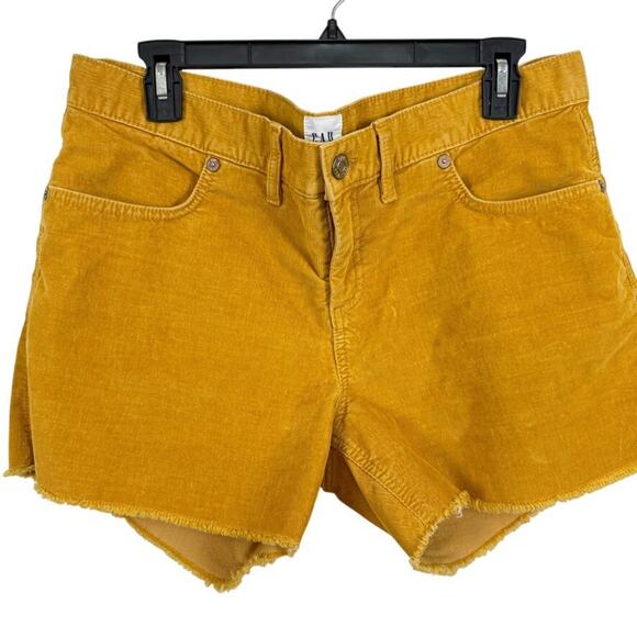 Gap Womens Fine Wale Mustard Yellow Corduroy Shorts Raw Hem Stretch Mid Rise 12 - Picture 1 of 16
